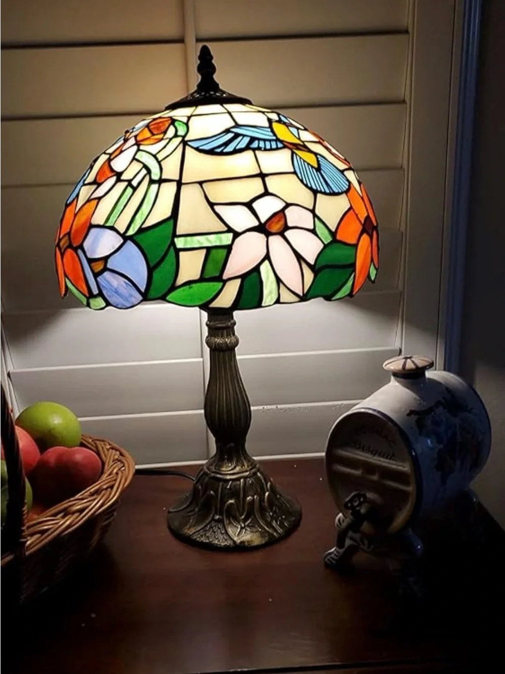 Tiffany Style Hummingbird Stained Glass Table Lamp Bedside Desk Lamp 18”